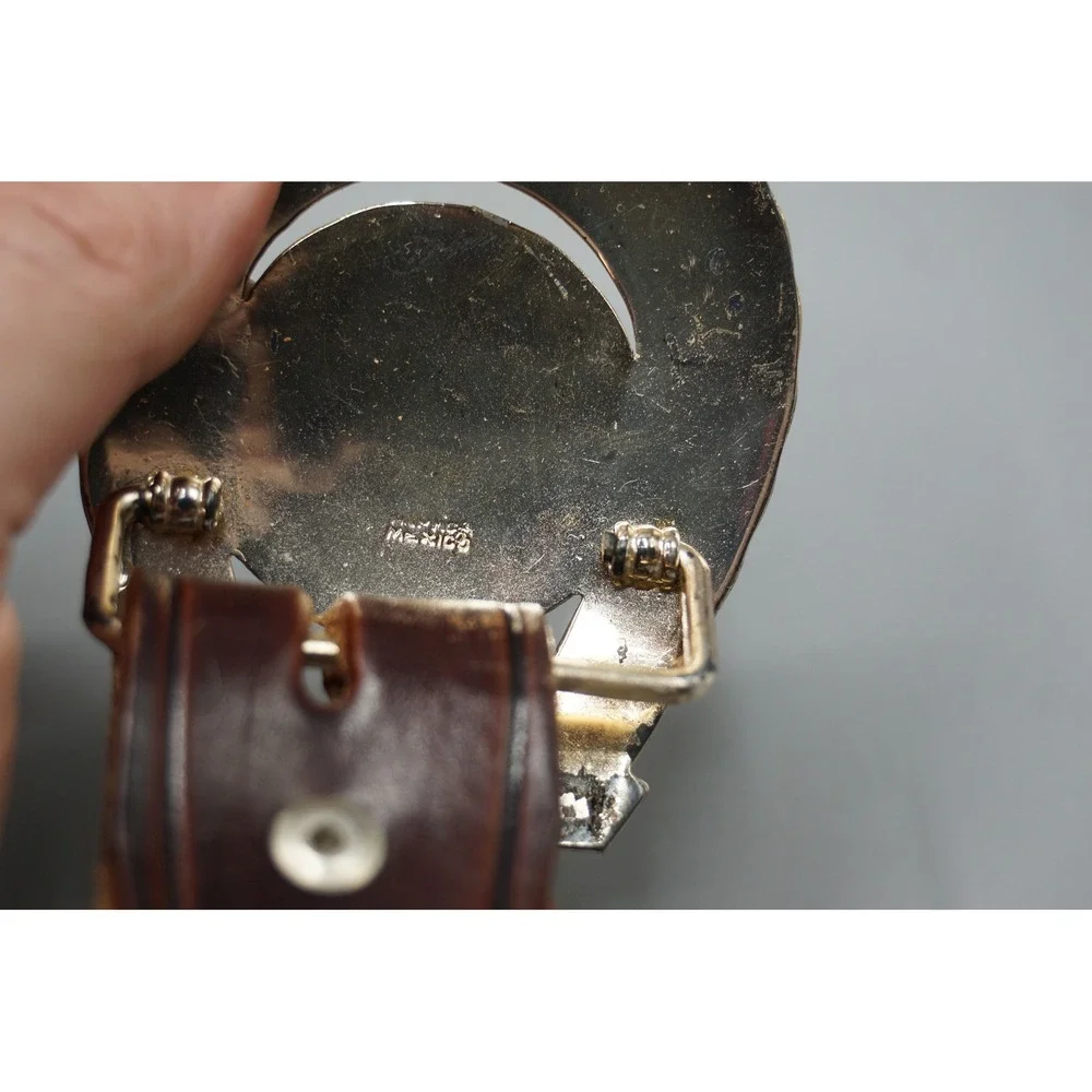 Vintage Tooled Leather Western Belt Brown Horseshoe C Buckle Mexico Mens 38